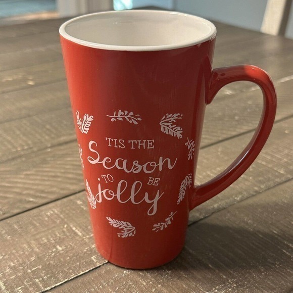TIS THE SEASON TO BE JOLLY Christmas 16 oz mug/cup/tea/coffee/hot chocolate/red/ - Picture 2 of 7
